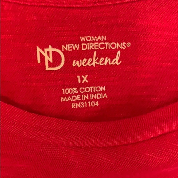 New Directions Cotton 3/4 Sleeve Top - Salmon - Picture 2 of 3